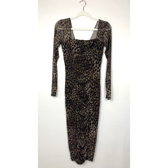 NWT Jonathan Simkhai Standard Kai Ruched Midi Leopard Cheetah Dress Small - Picture 4 of 12